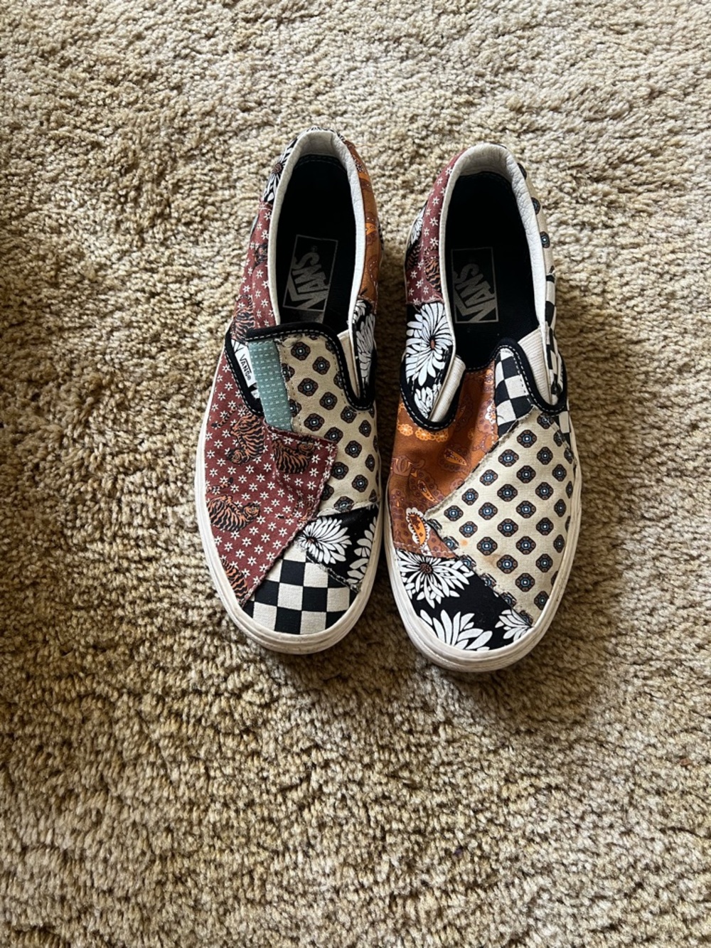 Vans Slip-On Patchwork Floral Checkerboard Shoes - Multi/Black
